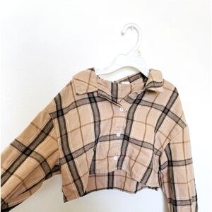 Button down plaid girls long sleeve jacket